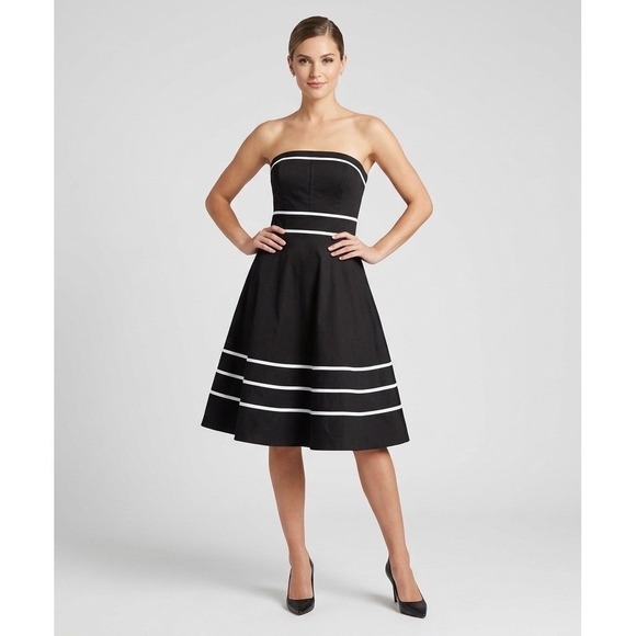 White House Black Market Dresses & Skirts - White House Black Market Strapless Black White Striped Fit Flare Dress Size 8‎